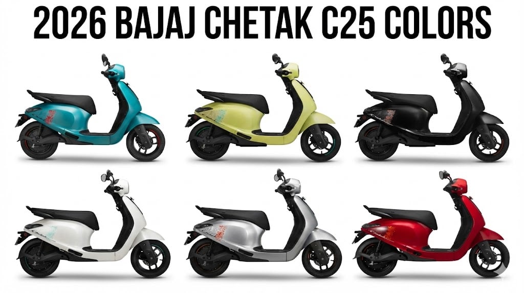 2026 Bajaj Chetak C25 Colors: White, Yellow, Blue, Red, Silver, Black